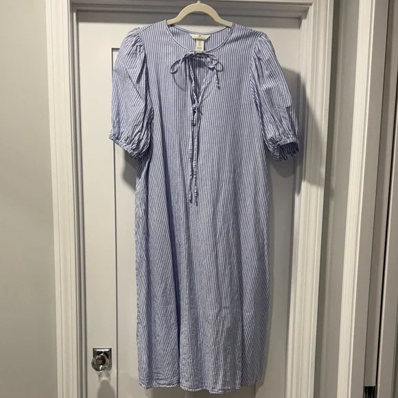 H&M | Dresses | Hm Light Blue Striped Midi Dress | Poshmark
